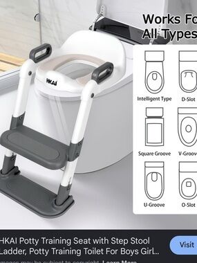 White and Gray Potty Training Seat with Step Stool Ladder